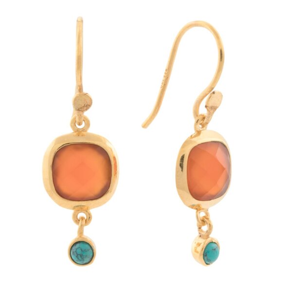 SHAANTI JEWELS  India 18kt Gp Sterling Silver Carnelian Turquoise Earrings - Picture 1 of 2
